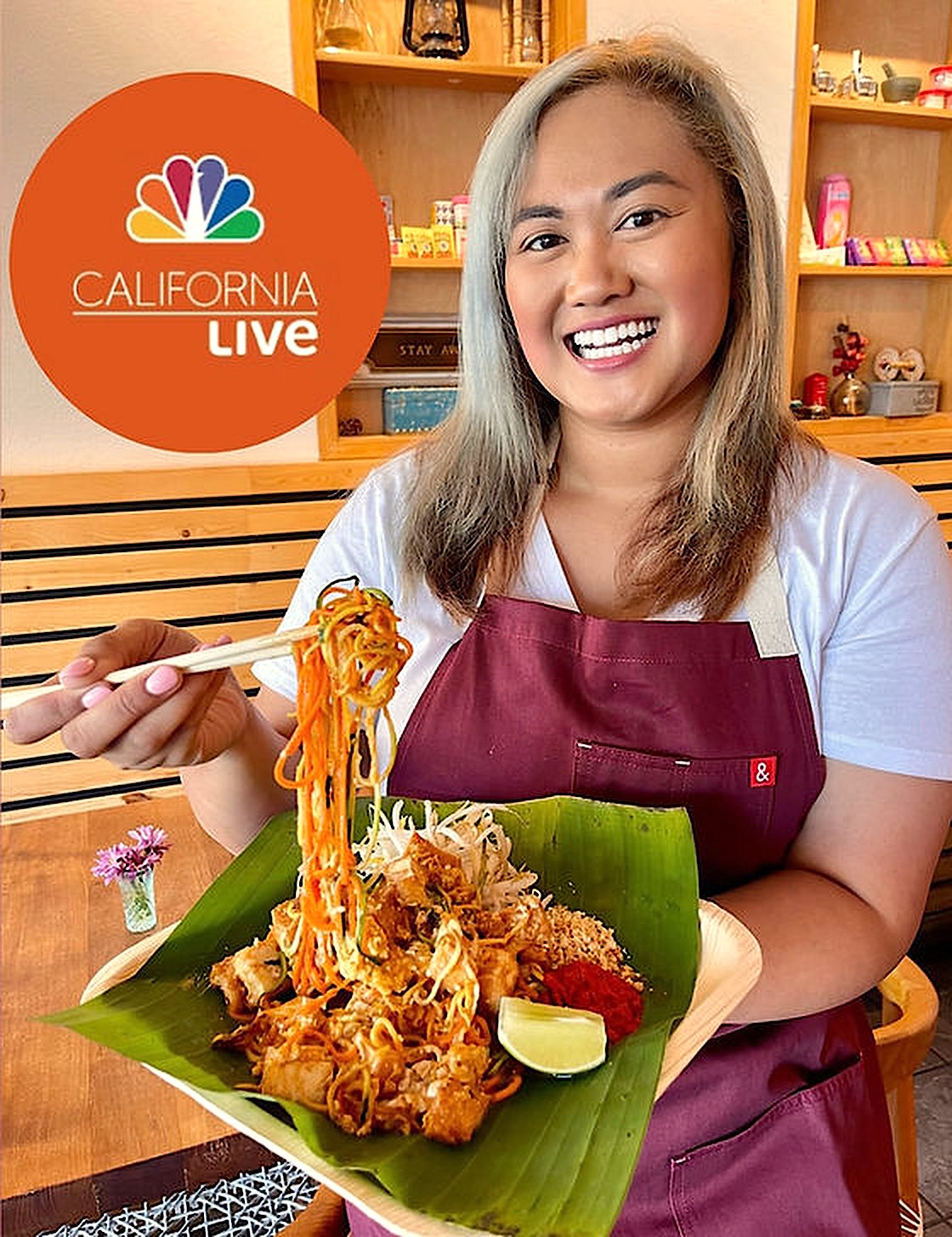 Chef Kimberly with pad thai on California Live